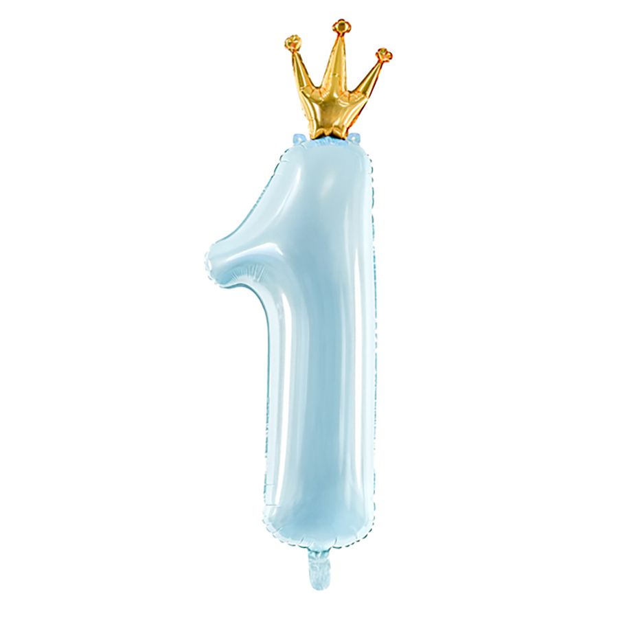 Шар ЦИФРА 1 35,5" С короной голубой/Sky Blue /К