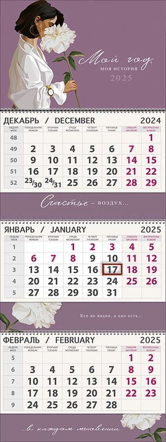 0607,249 - Мой год 2025 Квартальный трехблочный календарь
