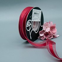 Лента органза 2,5 см,  вставка атлас,  красная,  40 ярд (36,58 м)