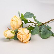 Ветка розы,  50см,  2 цветка,  1 бутон,  кругл. лепестки,  кремовая