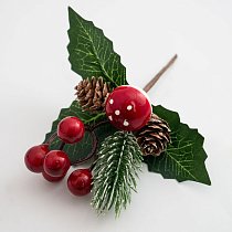 Ветка с шишкой,  ягодками,  грибочком 14 см
