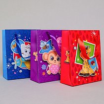 Пакет подарочный 18х23х8 см лам.матовый (уп. по 12 шт.) глиттер,  3D Детский 