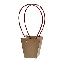 Сумка-кашпо картон с ручками 13х9,5см,  H=15,5см,  HH=37см,  коричневая крафт
