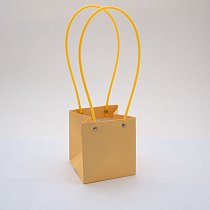 Сумка-кашпо картон с ручками 12,5х11,5см,  H=12,5см,  HH=36см,  Мастхэв,  малый,  желтая