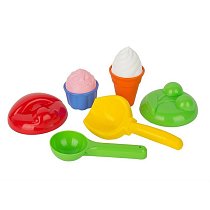 Набор для песка Вкусняшки (4 формочки,  совок,  ложка) в/п 20х23х5 см