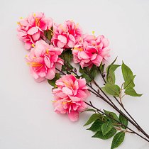 Ветка с крупными цветами,  85см,  5 цветов,  8 лист.,  ярко-розовая