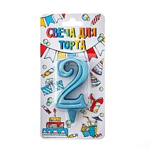 Свеча-цифра Грация бирюза "2" 7 см