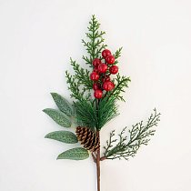 Ветка хвойная с шишкой и ягодами 40 см