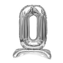 Шар ЦИФРА 0 32" на подставке серебро 80 см /К