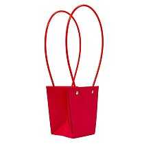 Сумка-кашпо картон с ручками 12х8см,  H=12,5см,  HH=34,5см,  красная