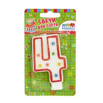 Свеча-цифра с блестками "4" 8,5 см