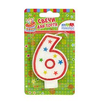 Свеча-цифра с блестками "6" 8,5 см