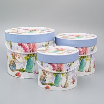 Набор коробок 3в1 цилиндр H23хD19.5 / H20хD17 / H17хD14см,  Букет