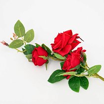 Ветка розы,  70см,  2 цветка,  1 бутон,  остр.лепестки,  бордовая