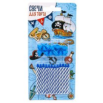 Свечи для торта с держателями голубые 6 см (12 шт./уп.)