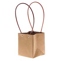 Сумка-кашпо картон с ручками 11,5х11,5см,  H=13см,  HH=36см,  коричневая крафт