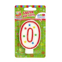 Свеча-цифра с блестками "0" 8,5 см