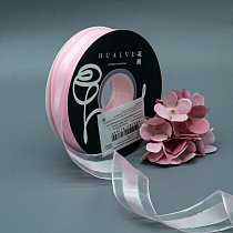 Лента органза 2,5 см,  вставка атлас,  розовая,  40 ярд (36,58 м)