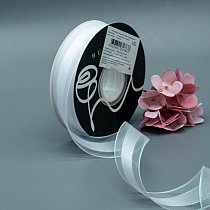 Лента органза 2,5 см,  вставка атлас,  белая,  40 ярд (36,58 м)
