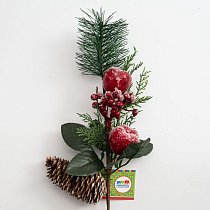 Ветка хвойная с шишкой,  яблоками и ягодами 42 см