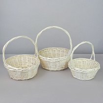 Набор корзин плетеных (ива) 36хН13/36,  30хН11,5/31,  25х25хН10/26см,  круг,  выбеленный (цена за 3 шт.)