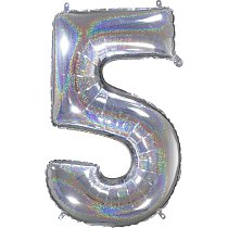 Шар ЦИФРА 5 40" Голография серебро /Silver /102 см/К