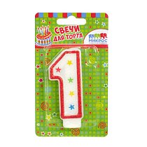 Свеча-цифра с блестками "1" 8,5 см