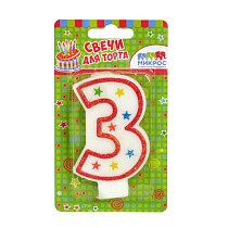 Свеча-цифра с блестками "3" 8,5 см