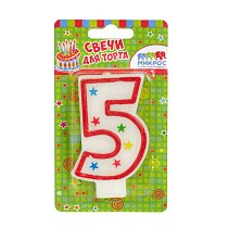 Свеча-цифра с блестками "5" 8,5 см
