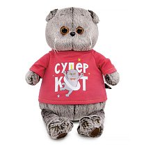 Кот Басик в лонгсливе с принтом "Супер кот" 22 см 