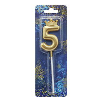 Свеча-цифра с короной золото "5"