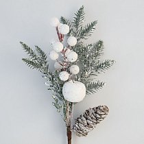 Ветка хвойная с шишкой,  яблоком и ягодами 39 см