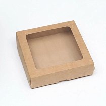Коробка самосборная с окном,  1500мл,  крафт картон,  200х200х48мм (25 шт./уп.) 