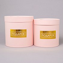 Набор коробок 2в1 цилиндр H18хD18 / Н16хD16см,  завальц.край,  с крышкой,  с тисн. Подарок,  пастельно-р