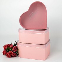 Набор коробок 3в1 сердце 28x25,2x11 / 25,2x23x10 / 23x20,7x8,5см,  с прозрачной крышкой,  розовый