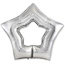 Шар Ф 32" Звезда Металлик серебро/ Silver полая 70*100 см /FM
