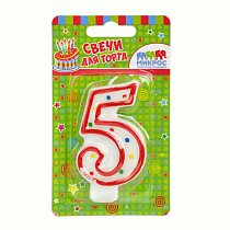 Свеча-цифра красное ассорти "5" 7,5 см