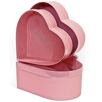 Набор коробок 3в1 сердце 23x20,7x9 / 20,7x18,4x8 / 18,4x16,1x7см,  с прозрачной крышкой,  розовый