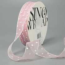 Лента органза 2,5 см,  Горошек,  сиреневый/белый,  30 ярд (27,4 м)