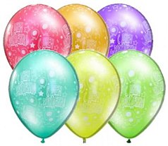 Шар14" Металлик шелк рис. С днем рождения! Шары 5ст. (25 шт./уп.) /В