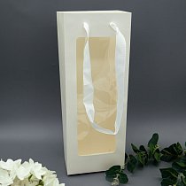 Сумка-кашпо картон с ручками 13х8,5см,  H=34см,  с окном,  белая