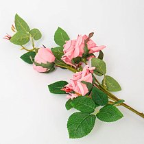 Ветка розы,  70см,  2 цветка,  1 бутон,  остр.лепестки,  розовая